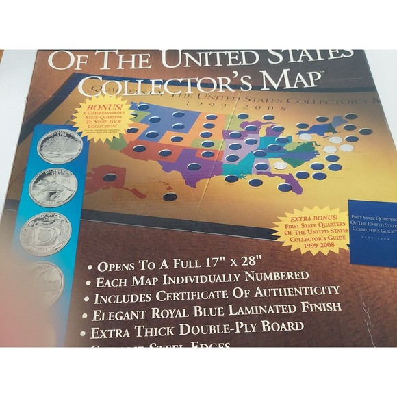 State Quarters Collectors Map Large First State Quarters United States 1999-2008 - Picture 10 of 10